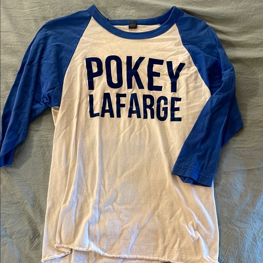 Pokey Lafarge Blue and White Raglan Tee